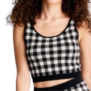 Future Collective Gingham Check Scoop Neck Crop Sweater Tank Top